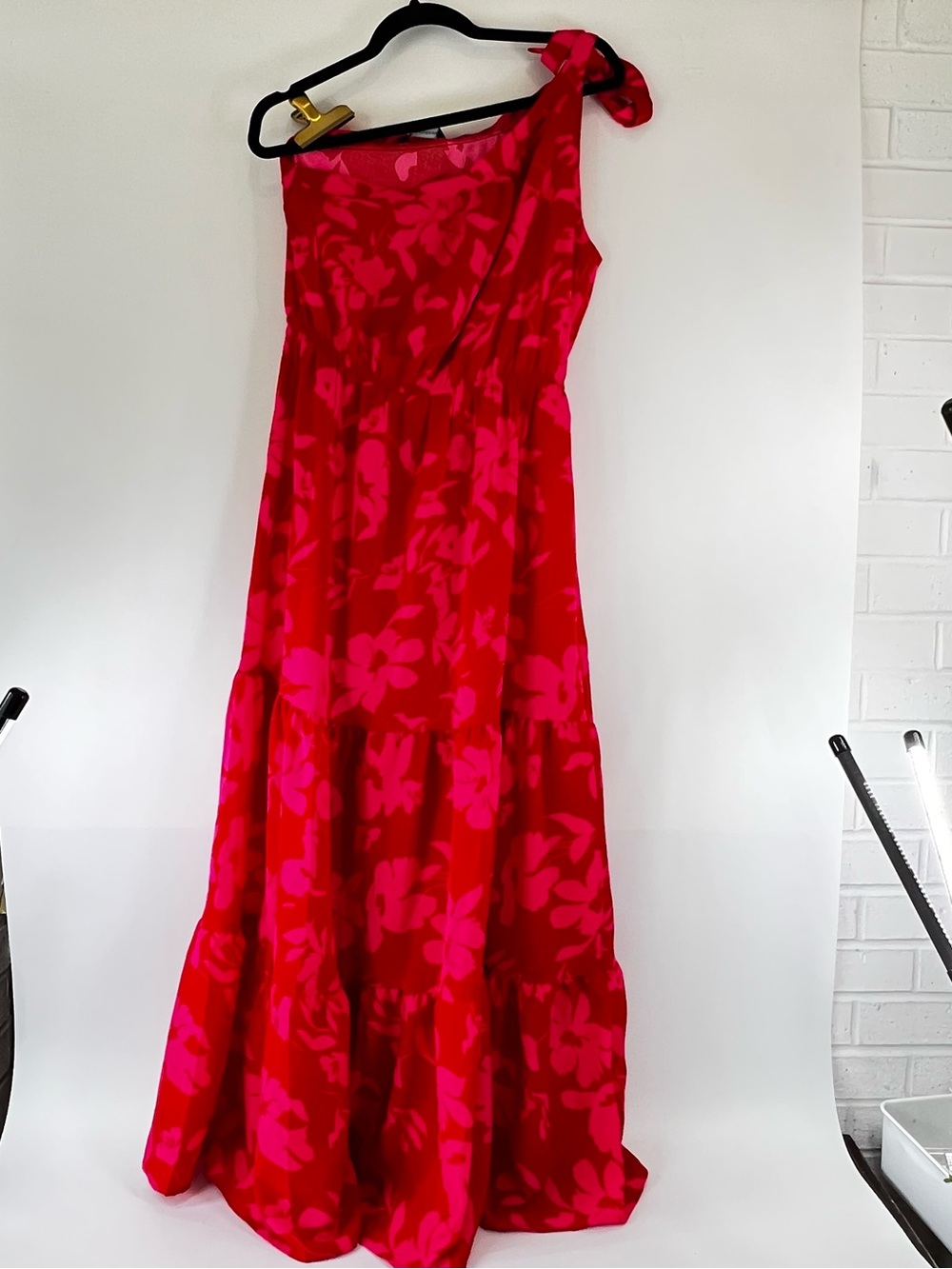 Maxi Dress in Bright Pink and Red Floral Maximalist Cottage Wedding Guest Fairy